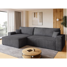 BROMARKT Diivan magamisfunktsiooniga, diivan L Corduroy kangast diivanvoodi Box diivanvoodi elutuppa nurgas diivan vabalt seisev Adi XL Relax diivan 3-kohaline 272 x 143 x 85 cm Hall