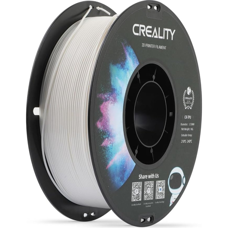 Creality TPU filament 1,75 mm, 3D printimise filament, kõrge elastsus, pehme kleepuv materjal, elastne, 1 kg, valge
