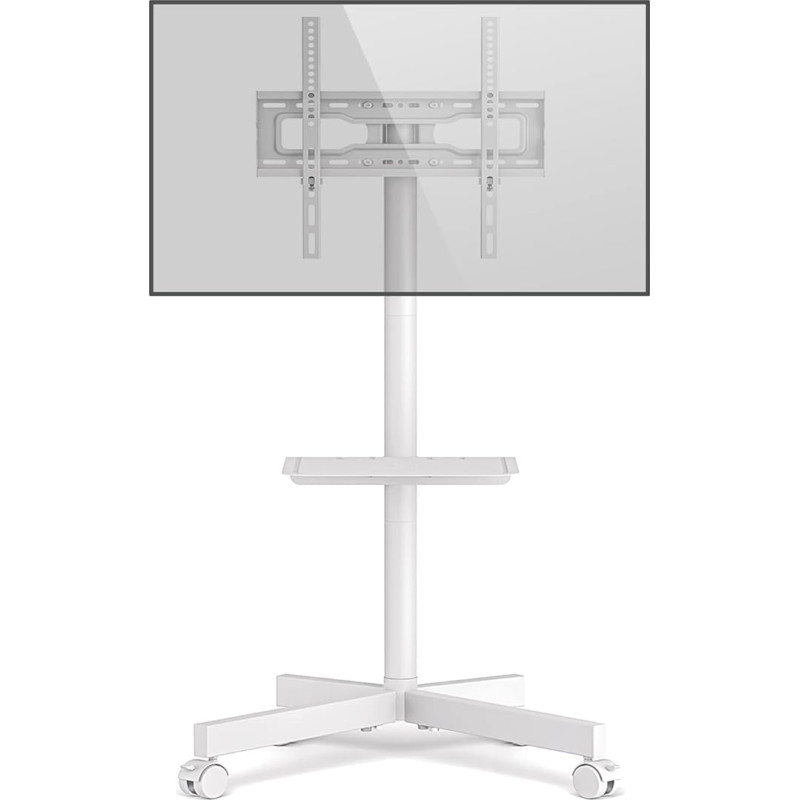 TV Stand Rollable TV Stand Floor Stand - Rfiver TV Stand Trolley with Wheels White for 27-60 Inch TV - Mobile Height Adjustable High TV Trolley Max 40 kg Vesa 400 x 400 mm