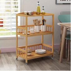 SogesHome Kitchen Trolley on Wheels Storage Trolley with Wheels Serving Trolley Rack Trolley Bamboo with 3 Shelves Kitchen Shelf Organiser Trolley Mobile Utility Trolley Side Trolley