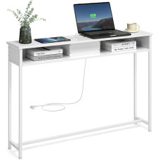 VASAGLE Console Table with Sockets, Side Table with 2 Compartments, Slim, 25 x 120 x 81 cm, Space Saving, for Entryway, Living Room, Snow White LNT111W01