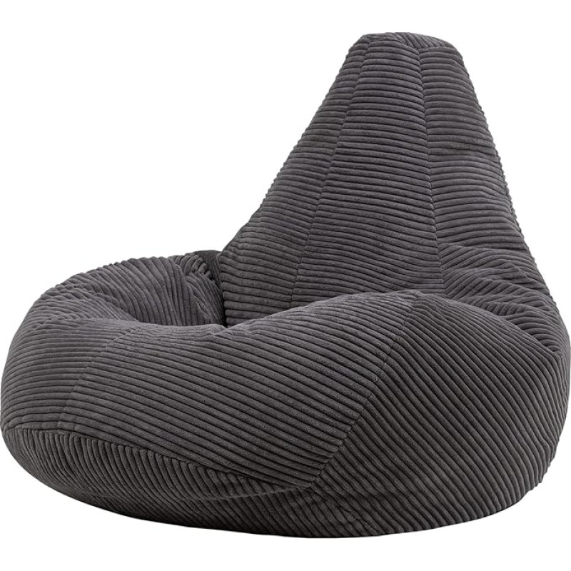 Icon Dalton Bean Bag Corduroy, Dark Grey, Gaming Bean Bag Adult with Filling, Bean Bag, Cord Chair, Lounge Chair, Bedroom, Living Room, Living Room Furniture
