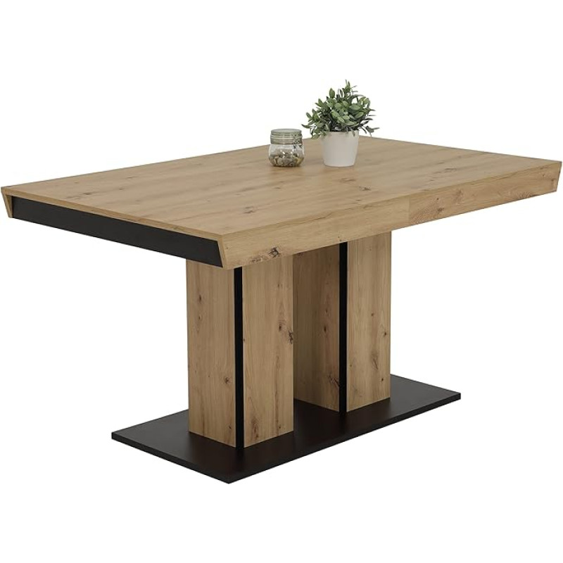 Hela Tische, Agnes Dining Table Column Table Melamine Coated Artisan Oak with Synchronous Extension 140-220 x 90 x 76 cm