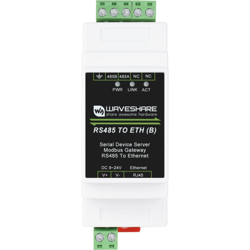 Waveshare Industrial Serial Server RS485 to RJ45 Ethernet TCP/IP to Serial Module Support Rail-Mount Modbus Gateway Common Ethernet Port Without PoE