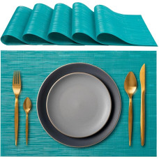 IPEA Set of 6 Washable Placemats, Blue, 45 x 30 cm, for Dinner, Lunch, Breakfast, Pack of 6, Washable, Heat-Resistant, Non-Slip, Dirt-Repellent, for Kitchen Table and Living Room