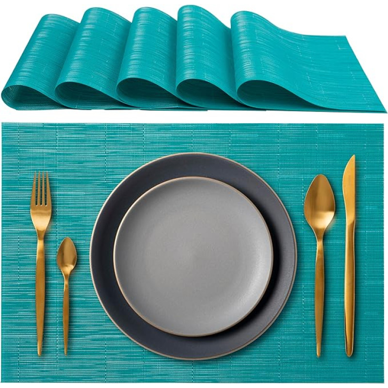 IPEA Set of 6 Washable Placemats, Blue, 45 x 30 cm, for Dinner, Lunch, Breakfast, Pack of 6, Washable, Heat-Resistant, Non-Slip, Dirt-Repellent, for Kitchen Table and Living Room