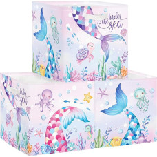 Clastyle Pack of 3 Mermaid Children's Fabric Storage Boxes for Kallax Foldable Storage Basket Small Girls Cupboard Organiser Wardrobe for Shelf, Mermaid Fin, 30 x 30 x 30 cm