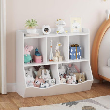 HAUSPROFI Children's Shelving Unit with 5 Compartments, Children's Bookcase and Toy Shelf, 2-in-1, Bookcase, Children's Room Storage Shelf, Toy Storage for Children's Playroom, Hallway, Nursery,