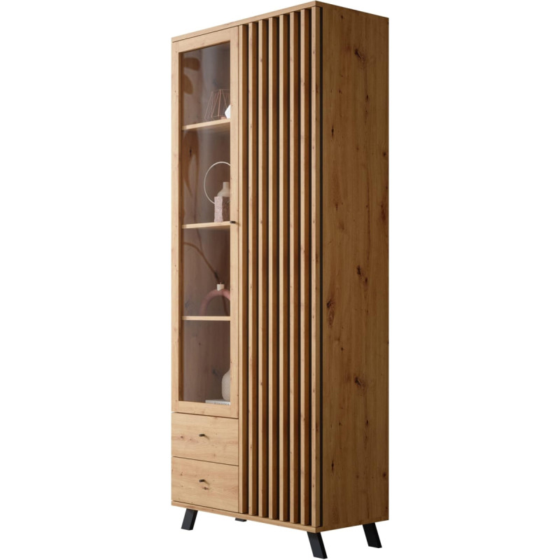 Newroom Barea.Four Wild Oak Anthracite Standing Display Cabinet Modern Vintage 92 x 198 x 40 cm (W x H x D) Display Cabinet Glass Display Cabinet Highboard Living Room Bedroom Hallway Dining Room