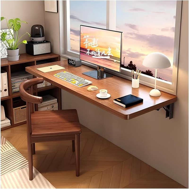 Wall Folding Table, Wooden Folding Desk, Foldable Makeup Desk, Floating Table, Wall Mounted Folding Table, for Home, Office, Garage, Garden, Laundry Room (Brown, 120 x 40 cm / 47.2 x 15.7 inches)