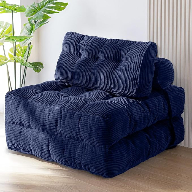 MAXYOYO Foldable Sofa Bed Convertible Sofa Chair with Pillow Mattress with Back Support Portable Chair Bed Comfortable Floor Sofa Lounge for Living Room Bedroom Navy Blue