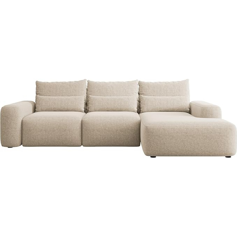 Selsey Sofa Corner Sofa Bed Couch with Storage Space Sleep Function Easy Care with Cushion Lumbar Cushion L Shape Freestanding Right Chenille Beige Carnos