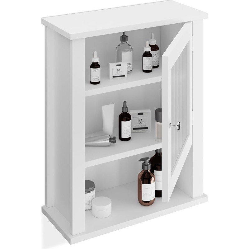 Relaxdays Wall Mounted Bathroom Cabinet with 3 Compartments Acrylic Glass Door Low Depth 52 x 42 x 18 cm White