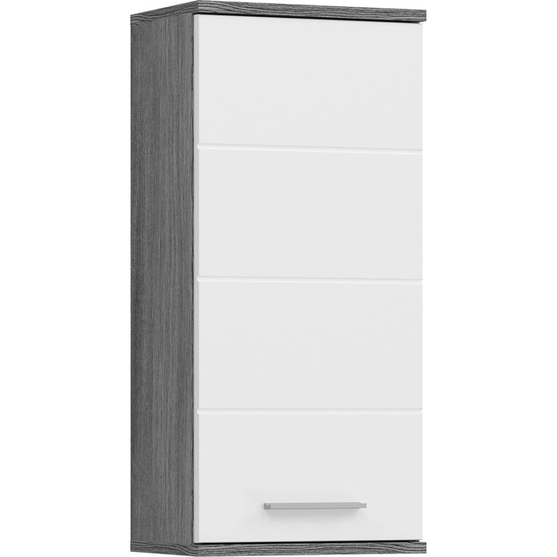 xonox.home - Blake Wall Cupboard 35 x 77 x 25 cm in Front White High Gloss Body Smoke Silver Nb - Bathroom Cabinet Hanging Wall Cabinet - Modern, Space-Saving and Functional