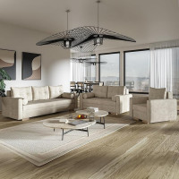 MOTIVENA Viena Sofa Set, Sofa Set 3 2 1 Living Room, Sofa 3 2 1 Set, Couch Set, Futon Set, Living Room Couch Set, Couch 3 2 1 Set, Bonell Spring Core (H4), Velvet Sofa Beige (Cream)