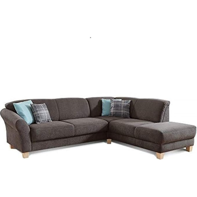 CAVADORE Gootlaand Corner Sofa with Ottoman Right / Large Couch in Country House Style / with Spring Core / 257 x 84 x 212 / Dark Grey