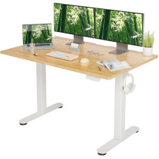 INNOVAR Height-Adjustable Desk 120 x 60 cm with One-Piece Bamboo Table Top, Electric Standing Desk, Computer Desk Seat/Stand with Memory Function and Collision Protection, Bamboo Beige