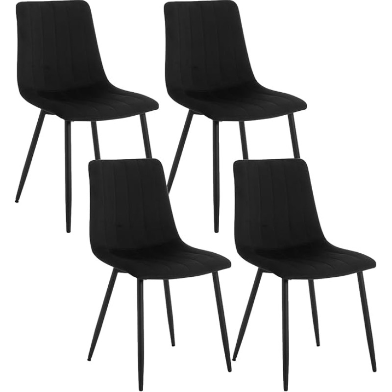 Klihome Dining Room Chairs Set of 4 for Bedroom Kitchen Living Room Kitchen Chairs Padded with Backrest Metal Legs Velvet Seat Black