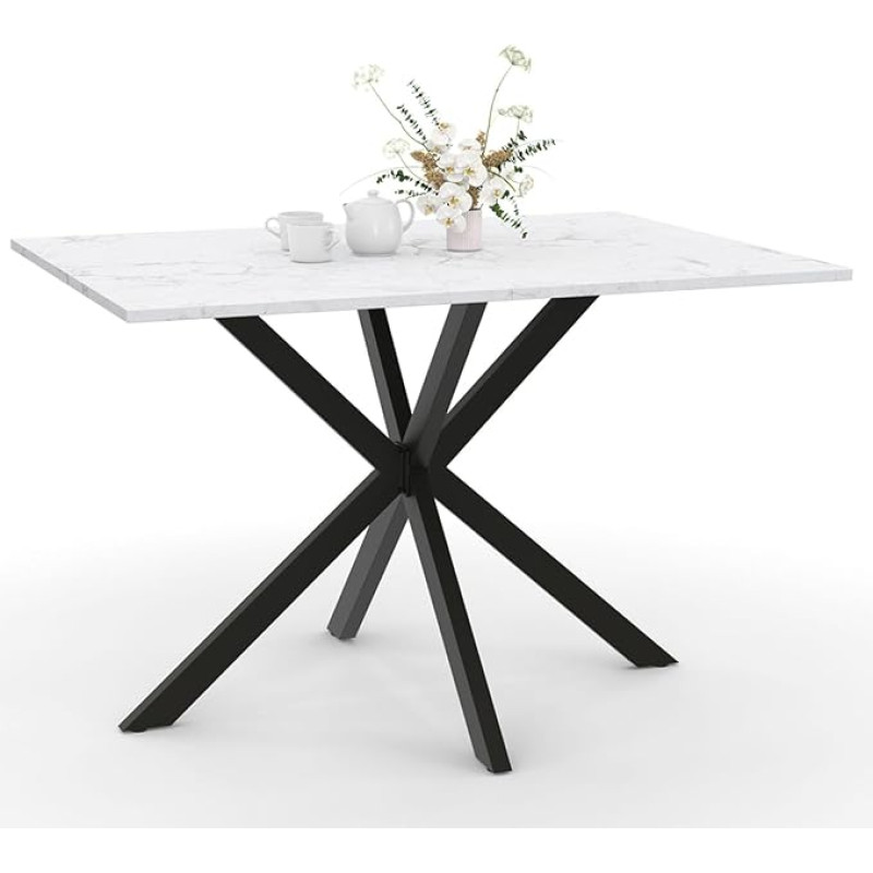 IDMarket - Alix 6 Seater Rectangular Dining Table with Black Spider Base and Marble Effect Top Alaska 110cm