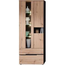 Stella Trading Memphis Display Cabinet in Artisan Oak Look, Graphite - Modern Display Cabinet with LED Lighting and Lots of Storage Space - 75 x 197 x 38 cm (W x H x D)
