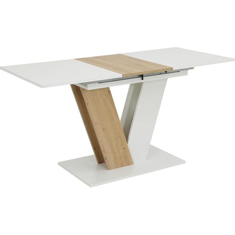 Hela Tische, Siena Dining Room Table White / Artisan / Synchronous Extension / V-Column Frame / 110 x 70 cm