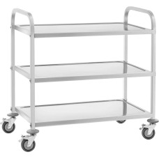Royal Catering RCSW 3A Serving Trolley Kitchen Trolley (3 Levels, Load Capacity 150 kg, Tray Distance 28.3 cm, Impact Protection, Low Vibration Swivel Castors) Stainless Steel