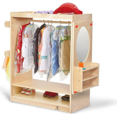 Bolocon Kids Girls Boys Wardrobe Playroom Clothes Rack with Organizer Mirror Set Cubbies for Costume Toddler Montessori Furniture Nursery Wardrobe