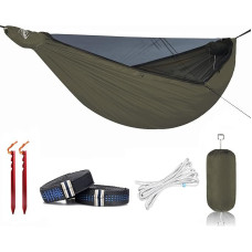 Onewind Premium 11 Inch Camping Zippered Hammock, Single Portable Hammock with Mosquito Net and Tree Straps for Travel, Camping, Backpacking and Hiking
