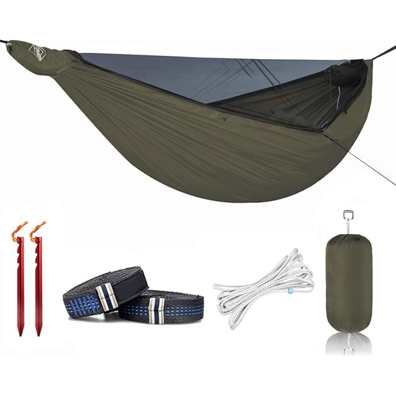 Onewind Premium 11 Inch Camping Zippered Hammock, Single Portable Hammock with Mosquito Net and Tree Straps for Travel, Camping, Backpacking and Hiking