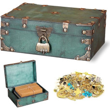 ESYFOR Wooden Treasure Chest with Lock 24 x 17 x 9.5 cm Children's Vintage Large Wooden Chest with Lid for Storage, Decorating, Children's Birthday Party