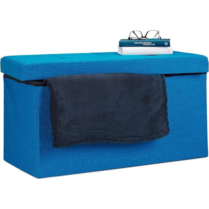 Relaxdays Foldable Bench XL 38 x 76 x 38 cm Sturdy Cube Seat with Practical Footrest as Cube Seat Made of Linen as Storage Box with Storage Space and Removable Lid for Living Room