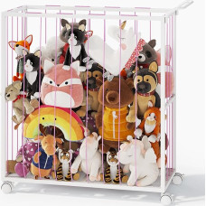 BBLIKE Stuffed Animal Storage - Zoo Stuffed Animal Net with Wheels Space Saving Toy Organizer Vertical Stuffed Animal Holder for Nursery Playroom Nursery (Pink)