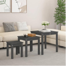 WHOPBXGAD Set of 3 Grey Solid Pine Wood Nesting Side Tables Set of 3 for Living Room Bedroom Space Saving Modern Grey Pine Wood End Tables with Wall Mount for Small Spaces 55 x 55 x 55 cm