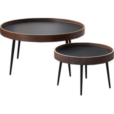Chic Dual Round Wooden Nesting Coffee Table Set Modern Black Matte Finish Minimalist Design Versatile Living Room Furniture Pieces Large and Medium Sizes