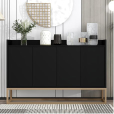 Sideboard Chest of Drawers 120 cm Wide, Modern Buffet Cabinet with 4 Doors, Chest of Drawers Cabinet Buffet Cabinet with Adjustable Shelf and Metal Legs for Living Room and Dining Room Kitchen, Black