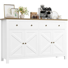 FirFurd Sideboard 140 cm Wide Kitchen Cabinet with Worktop Buffet Cabinet with 2 Drawers 4 Doors Kitchen Buffet with Adjustable Shelves for Living Room Kitchen Dining Room 140 x 40 x 89 cm White
