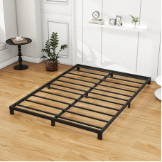 VERFARM Metal Platform Bed, Bed Frame 120 x 200 cm, Low Metal Bed with Metal Slatted Frame, Modern Metal Bed for Adults, Children, Teenagers, Easy Assembly, Double Bed, Black, 12 cm H