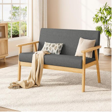 Dripex 2-Seater Sofa, Fabric Sofa, Modern and Scandinavian, Lounge Sofa Made of Wood and Linen Fabric, Upholstered Sofa Seat Furniture for Living Room, Bedroom, Office, Dark Grey, 113 x 67 x 75 cm