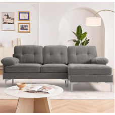 DUANDUAN Corner Sofa, 3-Seater Sofas, 210 cm Wide, Upholstered Corner with Spring Core, Cushion and Backrests, Removable and Washable, Chaise Longue, Can be Mounted on Both Sides, Couch L-Shape for