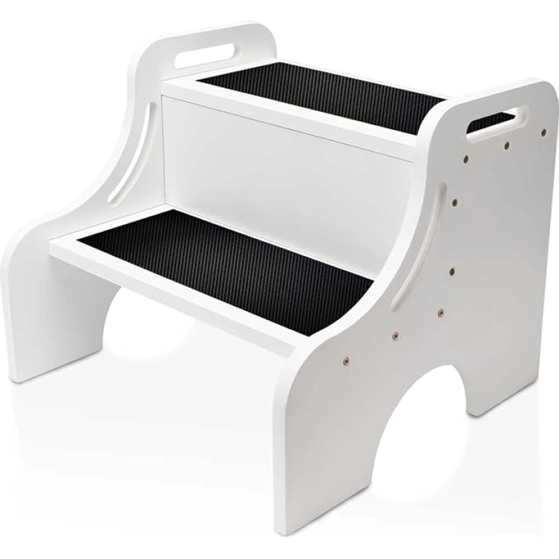 Merrynine Upgraded Wooden Step Stool for Kids, Toddler Step Stool with Non-Slip Mat for Sink, Kitchen, Thickened Wood, Double Handles, Pre Slotted Side Plate, 40.1 x 38 x 32 cm