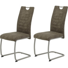 Hela Tische, Ulla Dining Chairs Set of 2 with Vintage Look Microfibre Cover Metal Frame Round Tube Stainless Steel (Genuine)