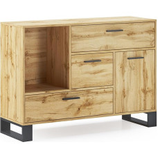 Skraut Home Sideboard for Living Room or Dining Room - 86 x 120 x 40 cm - Buffet with 1 Door + 3 Drawers - Loft Model - Durable Wood - Oak Finish