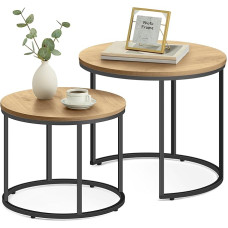 Home Collective Coffee Tables Set of 2 Round Side Tables Loft Design 2-in-1 Nesting Scratch-Resistant Surface, Living Room, 53 cm and 43 cm Wide, Oak with Black Legs