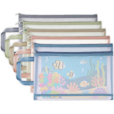 Pack of 5 Mesh Toy Storage Bags, Double Layer Nylon Mesh Zipper Bag for Board Games, Puzzles, Building Blocks, Scrapbooks, Books, Transparent Kids Toy Storage