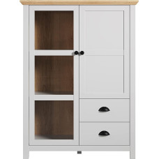 trendteam smart living - Landside - Display Cabinet - Light Grey/Oak - Living Room Cabinet in Country House Style - (W x H x D) 97 x 130 x 41 cm - Elegant Button and Shell Handles - 5 Compartments and
