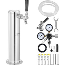 VEVOR Kegerator Beer Tower Kit, Single Tap Beer Conversion Kit, Stainless Steel Barrel Beer Tower Tap with Double Gauge W21.8 Regulator and S System Barrel Coupling for Home Parties