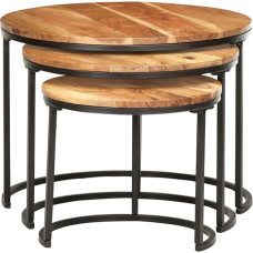 Solid Acacia Wood Nesting Tables Set for Living Room and Bedroom 3 Piece Coffee Table Couch Accent Side Tables with Storage Compartment Modern Home Furniture
