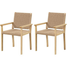 COSTWAY Set of 2 Wooden Garden Chairs, Dining Room Chairs with Rope Mesh & Backrest & Armrest, Patio Chair, Wooden Chair up to 180 kg, Balcony Chairs for Porch Kitchen, 60 x 58 x 88 cm, Natural