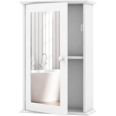 COSTWAY Bathroom Mirror Cabinet, Wall Cabinet with Mirror Door and Adjustable Shelf, Wooden Wall Cabinet, Bathroom Mirror, White, 34 x 15 x 53 cm