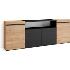 Skraut Home Sideboard, Highboard, Chest of Drawers, Dresser Cabinet, 200 x 75 x 35 cm, 4 Doors, Living Room, Kitchen, Modern Style, Oak Black